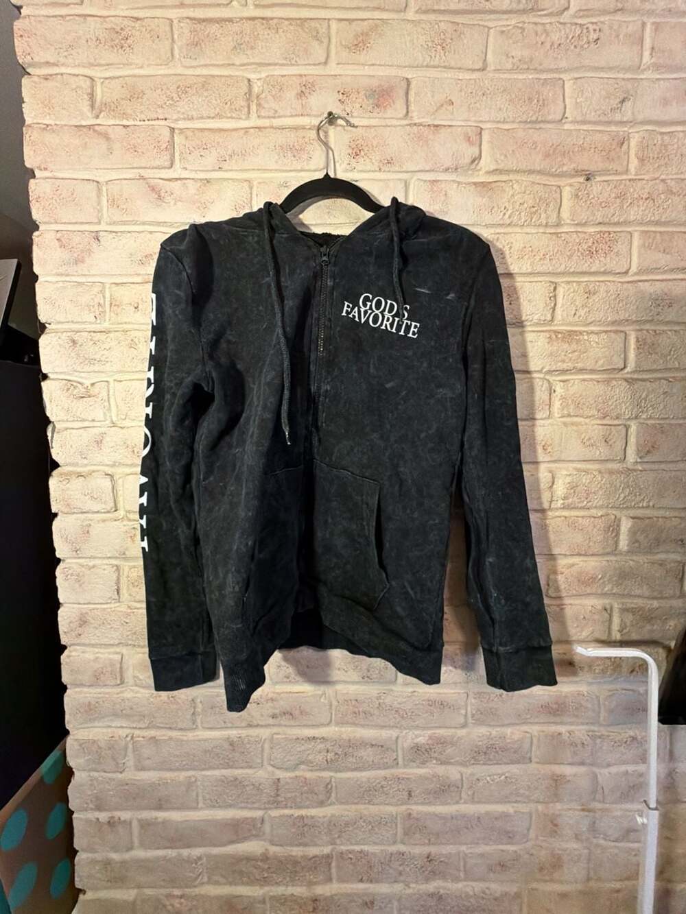 On Fire God's Favorite Mineral Wash Zip-Up Hoodie